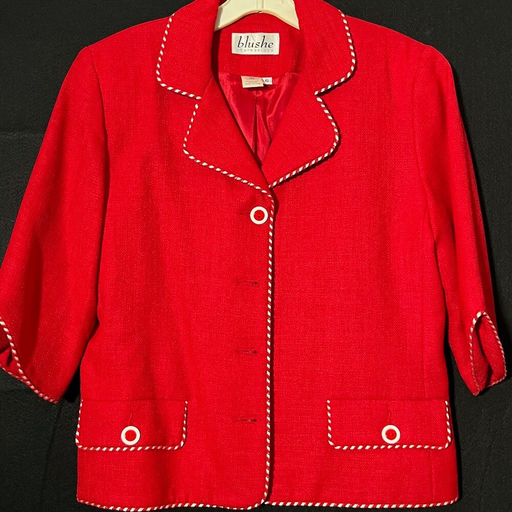 Blushe Impressions Women's Red Jacket Size 6 Vintage Threaded Stitching Hepburn
